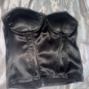 AKIRA Shimmering Black Satin Top